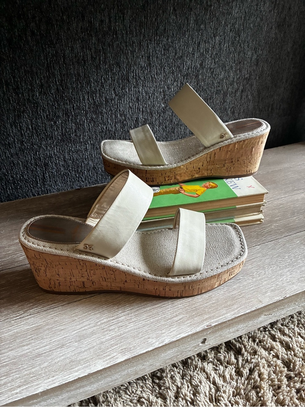 Sam Edelman Alissa Cork Wedge Sandals In Neutral Cream Leather